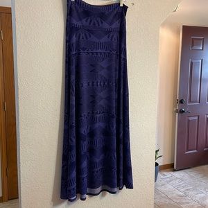 LuLaRoe Maxi Banded Stretch Skirt, Blue Geometric Pattern, Size Medium